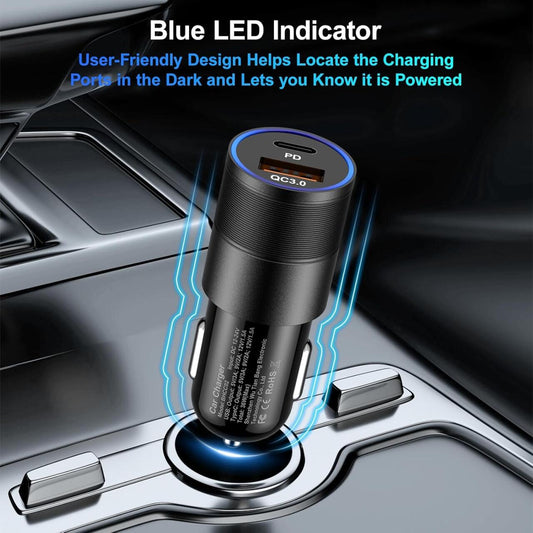 Cargador de Coche Dual USB y USB-C - Carga Rápida y Compacta